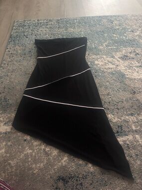Strapless Black Asymmetric Dress with White Trim